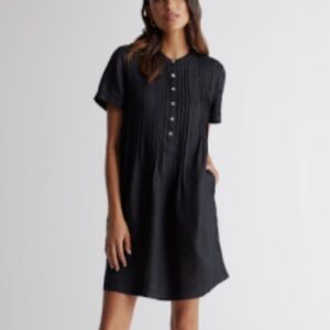 Quince Black Linen Short-Sleeve Buttoned Mini Dress